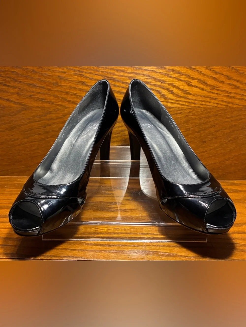 Stuart Weitzman Cut Out Peep Toe Platform Pumps Black Patent Leather Size 8.5